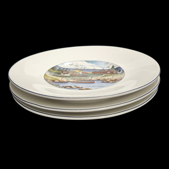 Epoch Exclusives Pioneer Bay 8.25" Plates Set of 3 Nautical Coastal Scene China - Picture 1 of 4
